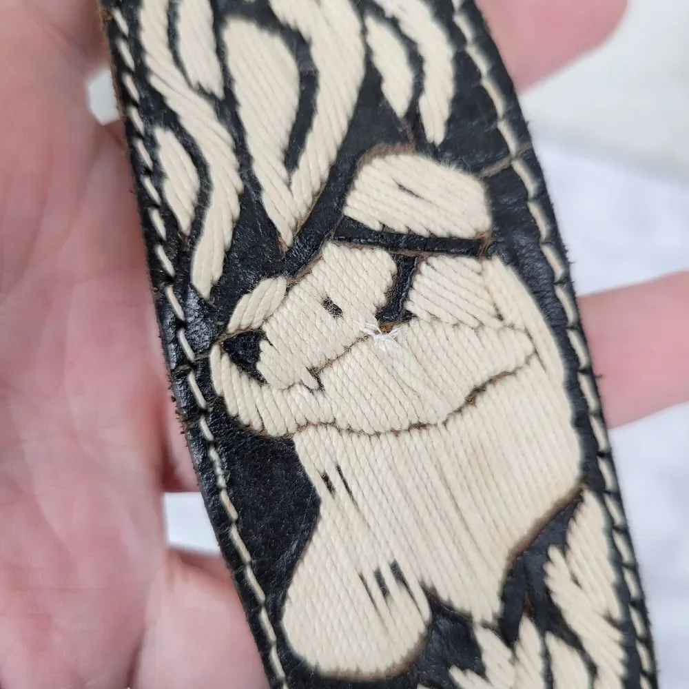 Black and Cream Embroidered Belt Mexico Western Cowboy Leather